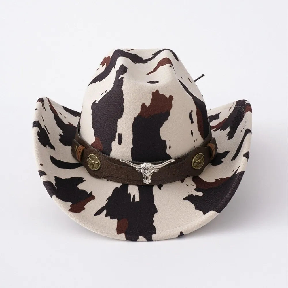 Wide Brim Cow Print Western Cowboy Hat – UV Protection Western Cowboy Hat Nixie
