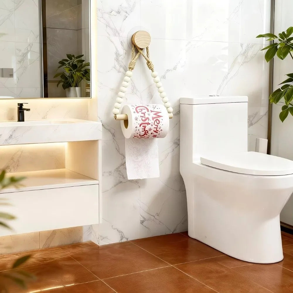 Rustic Punch-Free Toilet Paper Holder Hemp Rope Wood Toilet Paper Holder Nixie