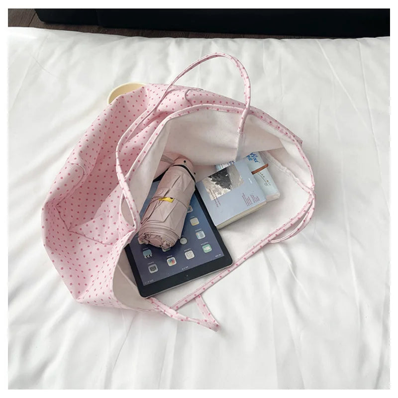 Large Canvas Tote Bag Women Polka Dot Korean Shoulder Bag Canvas Tote Bag Nixie