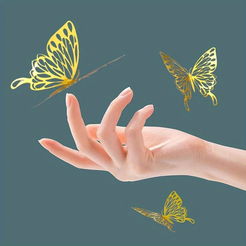 12Pcs 3D Hollow Butterfly Wall Stickers Gold Silver Decals Wall Stickers Nixie