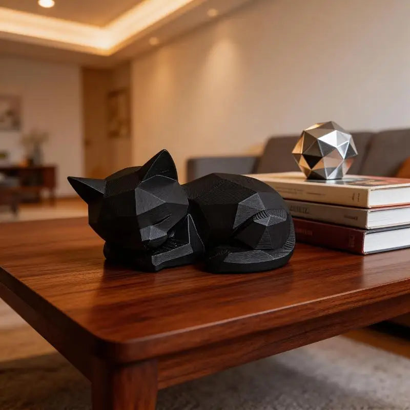 Geometric Sleeping Cat Ornament | Boho Minimalist Home Decor Decorative Figurine Nixie