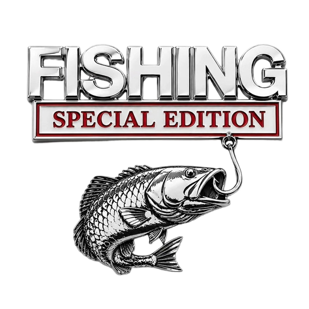 3D Metal Fishing Car Emblem Badge – Rustproof Fish Hook Decal Car Emblem Badge Nixie Silver