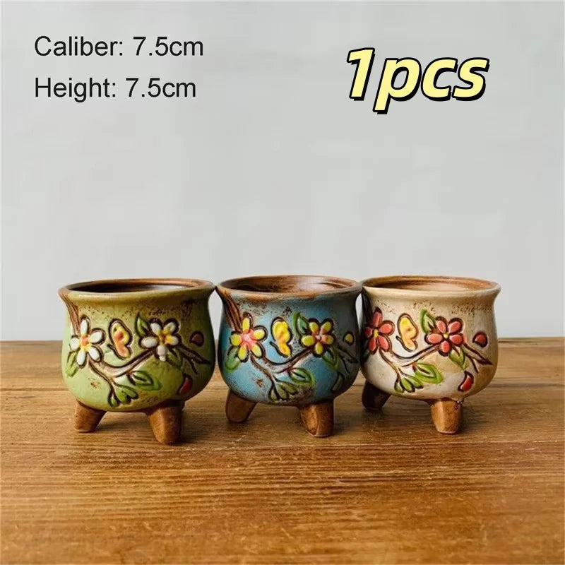 Hand-Painted Ceramic Succulent Planter Pot | Retro Thumb Pot Ceramic Succulent Planter Nixie A1