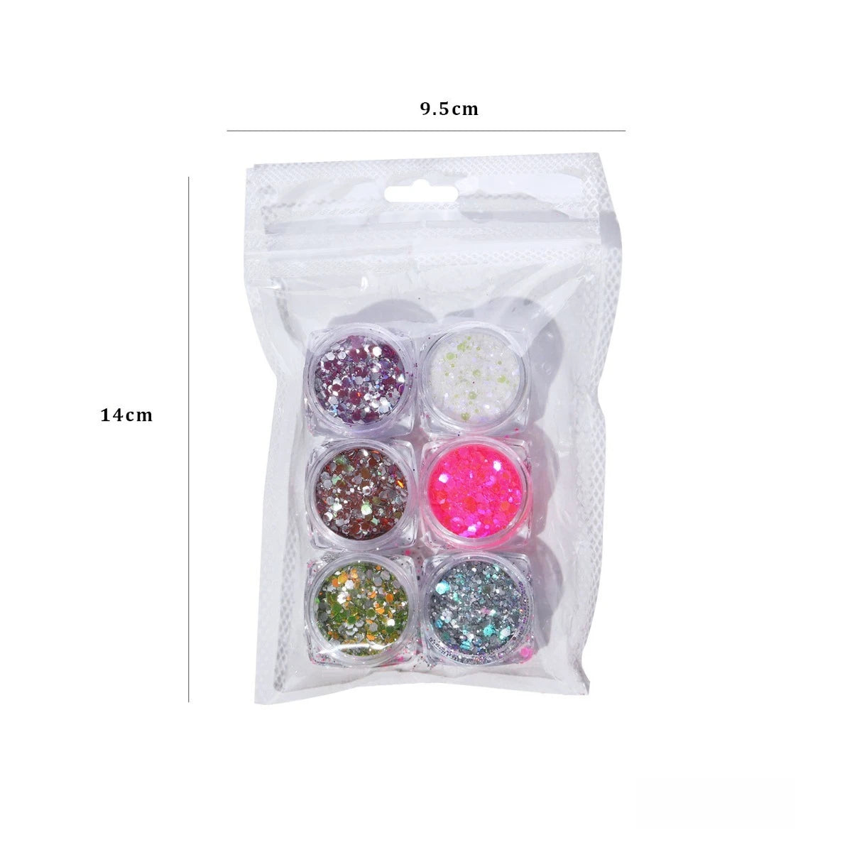 6-Color Holographic Diamond Nail Glitter Powder – Iridescent Set Nail Glitter Powder Nixie 6-color set