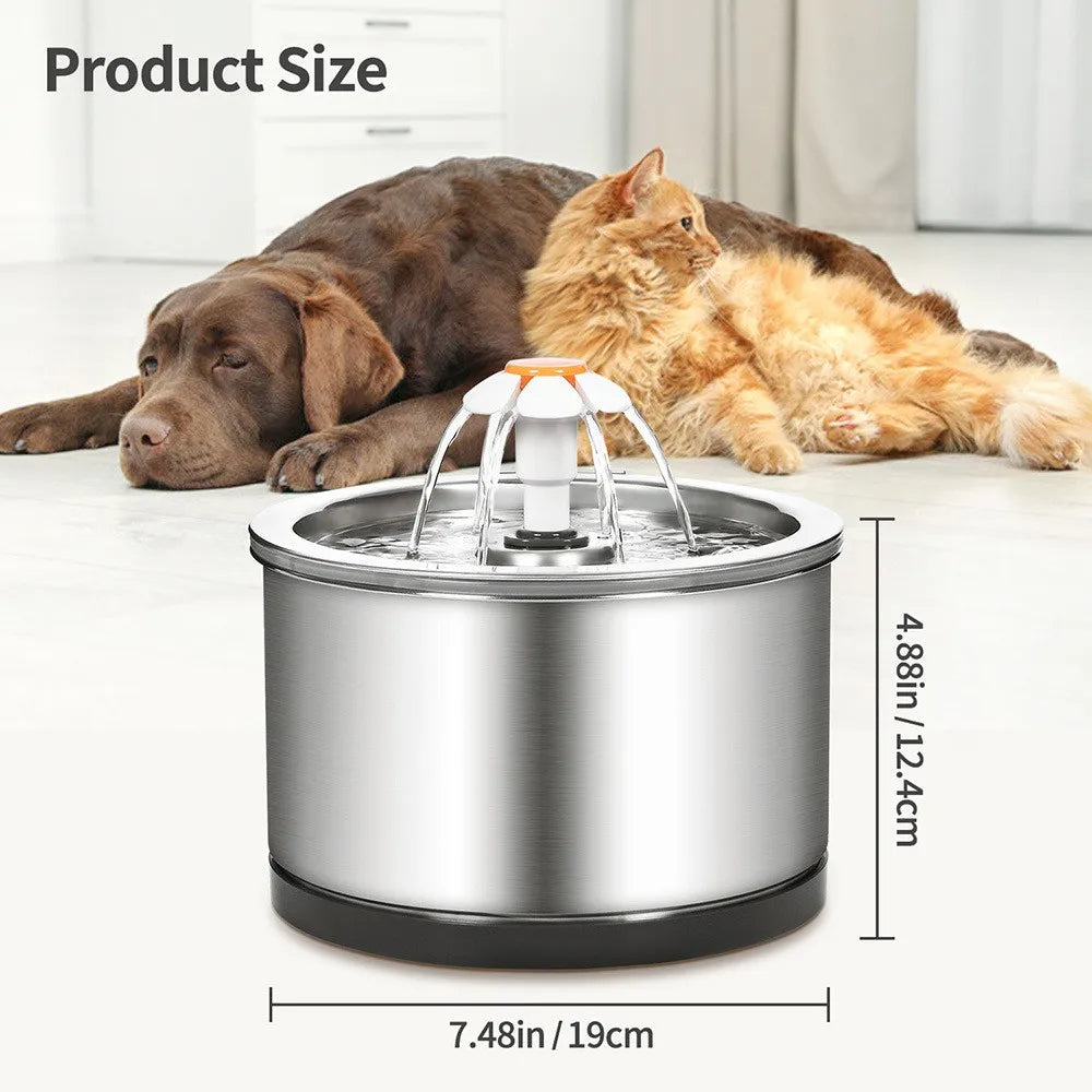 2.5L Stainless Steel Pet Fountain – Auto Cat Dog Water Dispenser Pet Water Fountain Nixie