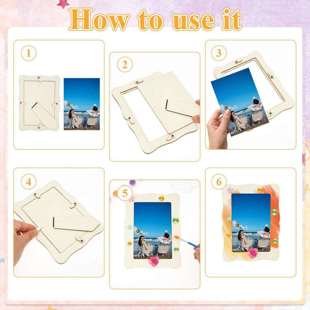 DIY Unfinished Wood Picture Frame Craft Kit – 24 Frames & Paints