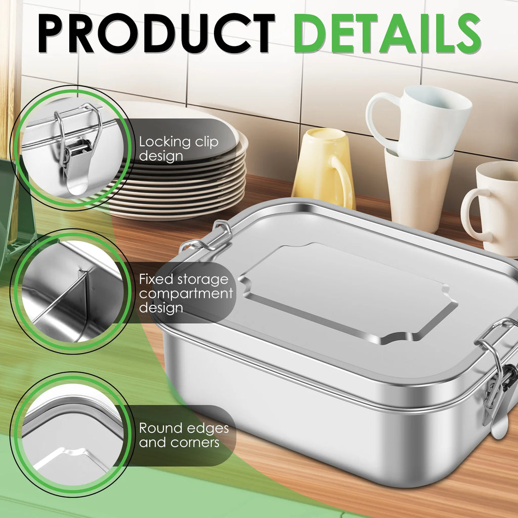 Nixie Stainless Steel Bento Box 1500ml Leakproof 3-Compartment Bento Lunch Box Nixie
