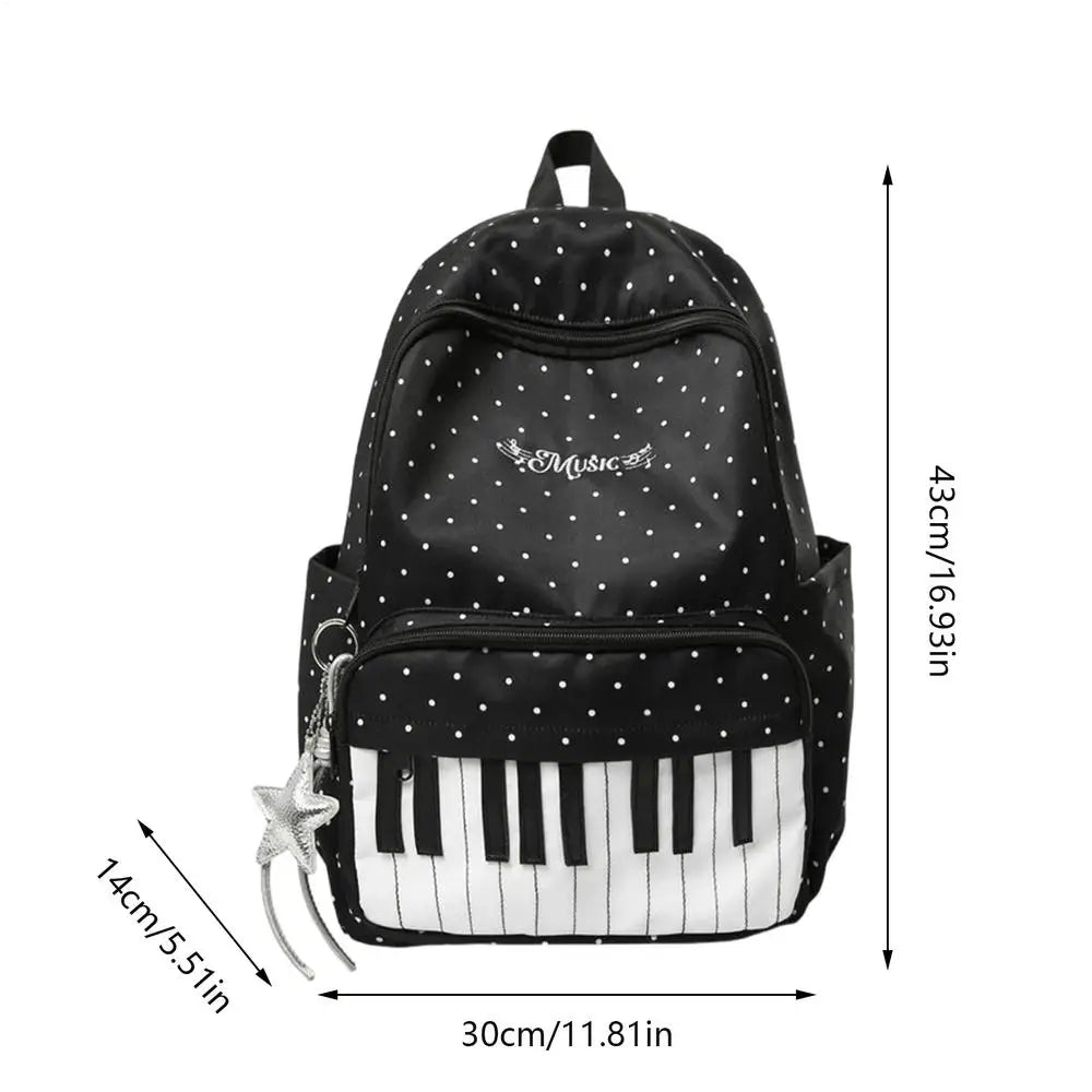 Nylon Piano Print Color-Block Travel Backpack – Large Capacity Fashion Backpack Nixie Black