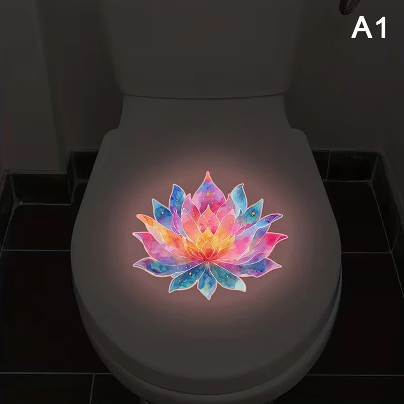 Glow-in-the-Dark Flower Toilet Lid Sticker – Luminous Decal