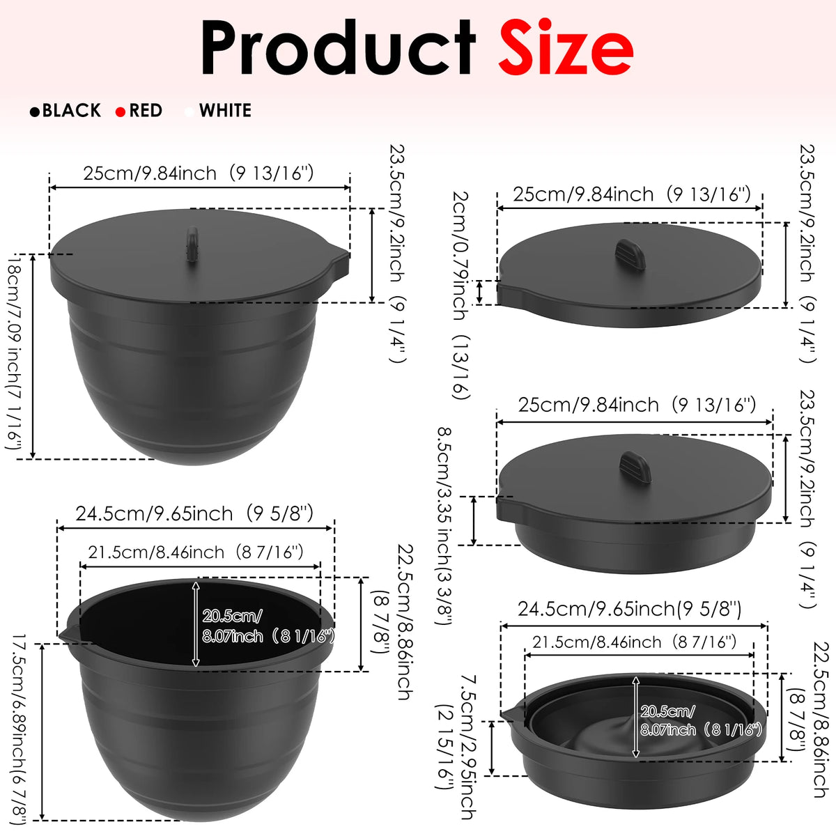 Silicone Bowl Liners for KitchenAid 5 Qt Mixer – 3 Pack + Lids Mixer Bowl Liner Nixie