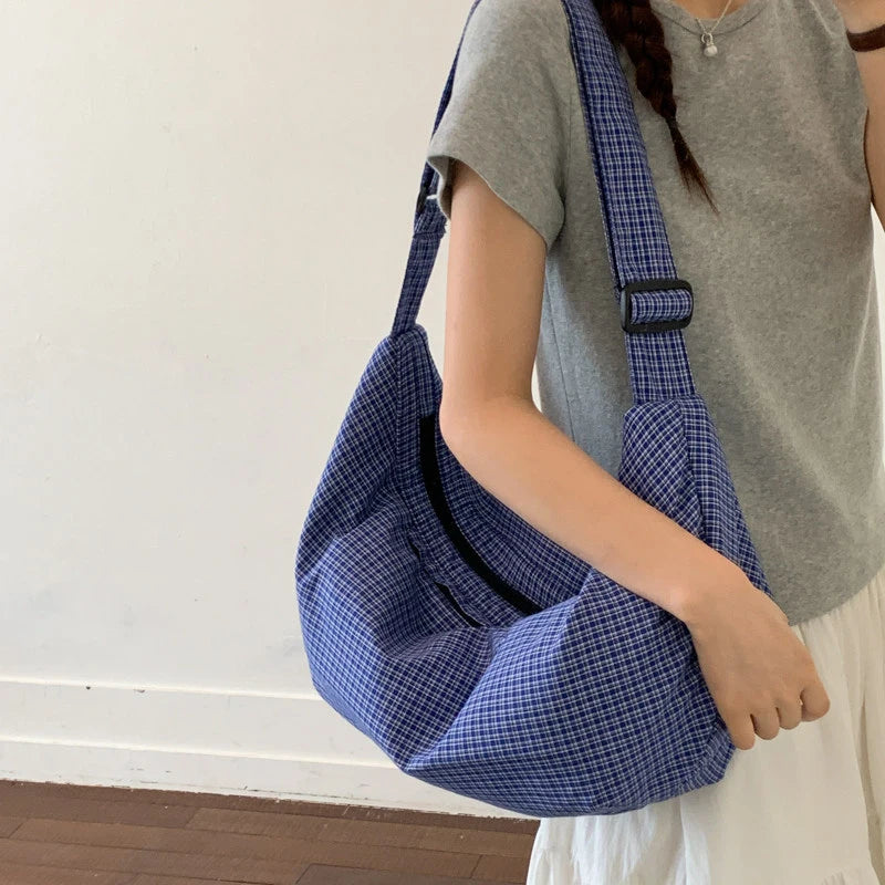 Korean Plaid Canvas Tote Bag – Shoulder & Crossbody for Women Canvas Tote Bag Nixie