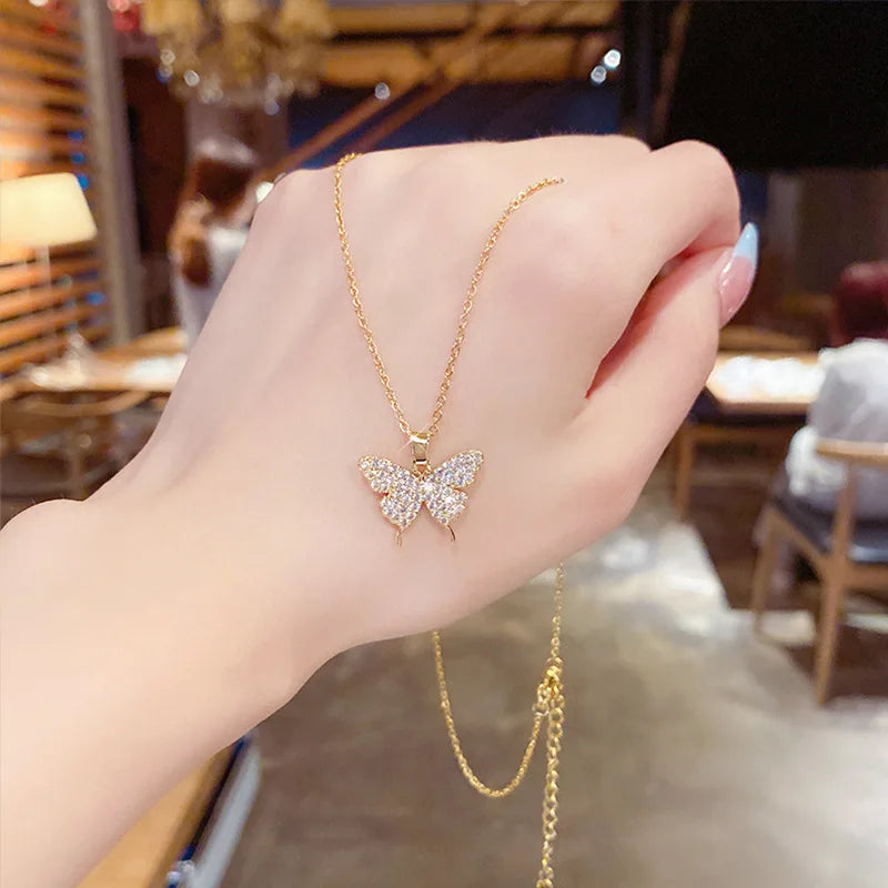 Butterfly Zircon Pendant Necklace | Gold & Silver Stainless Steel Pendant Necklace Nixie