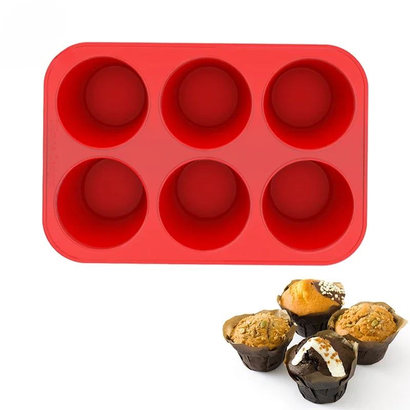 6-Cup Jumbo Silicone Muffin Pan – Giant Cupcake Baking Mold Silicone Baking Pan Nixie