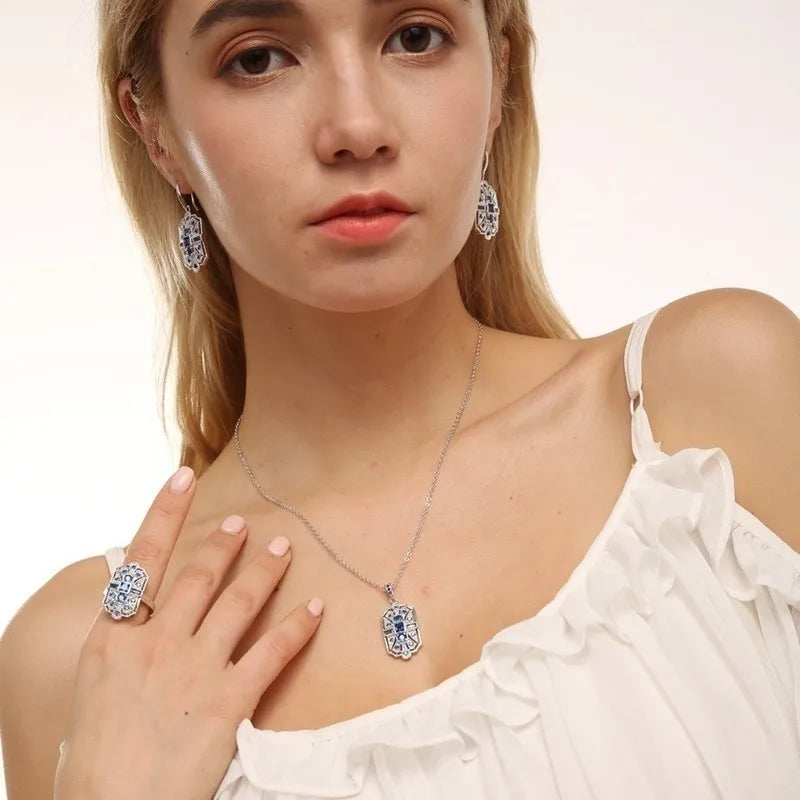 Vintage Blue Stone CZ Pendant Necklace – Women's Gift Pendant Necklace Nixie