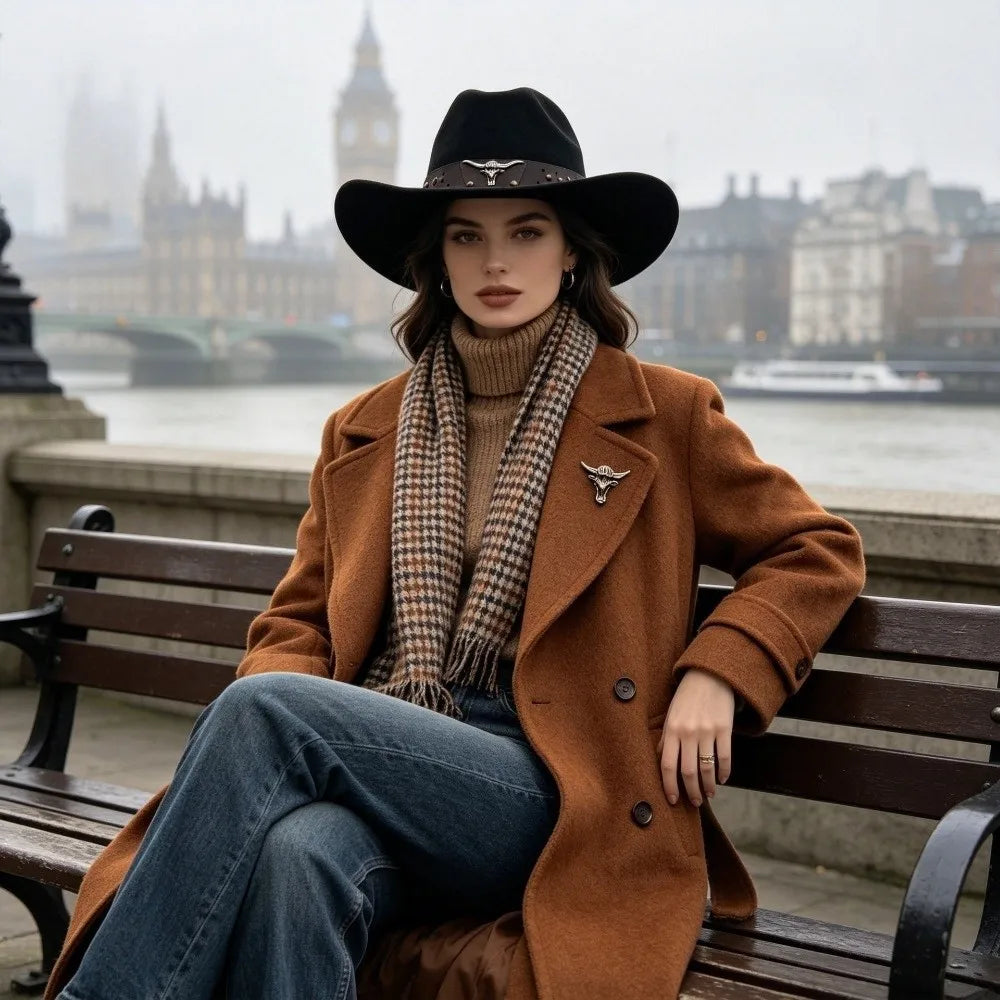 Felt Western Cowboy Hat Wide Brim Studded Ethnic Style Unisex