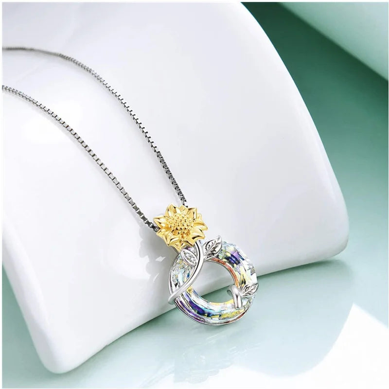 Sunflower Glass Pendant Necklace – Vintage Mood Tracker Women Pendant Necklace Nixie