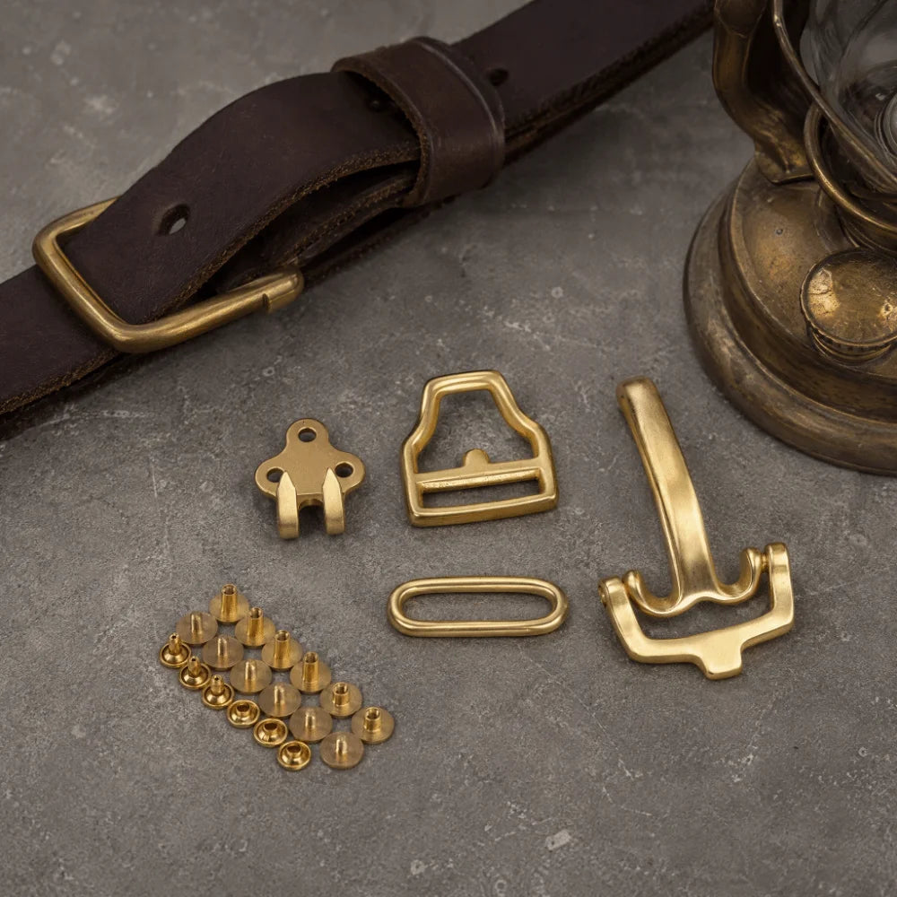 Solid Brass Belt Buckle Set – D-Ring Pin Hardware Kit