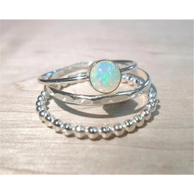 Women's Vintage Simulated Opal Silver Ring – Sizes 6–10 Fashion Ring Nixie