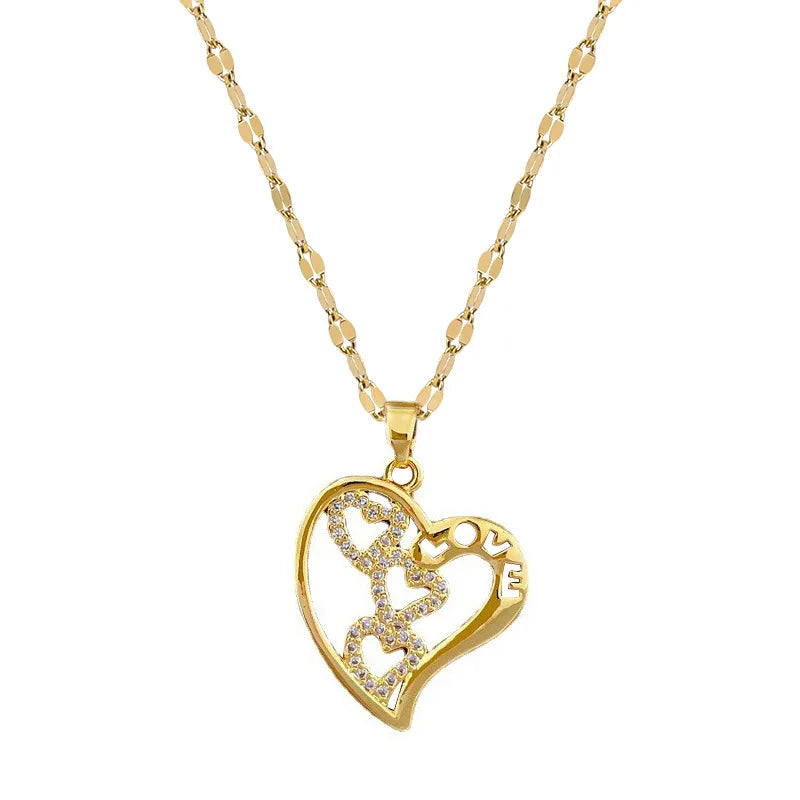Women's Gold Heart Pendant Necklace | Copper & Zircon Choker Pendant Necklace Nixie