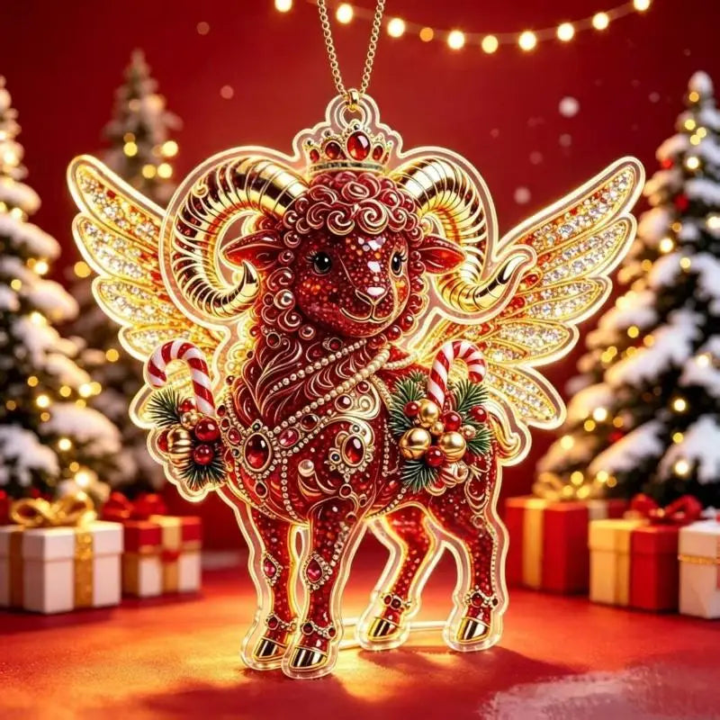 2D Acrylic Chinese Zodiac Goat Hanging Ornament Red Gold Holiday Hanging Ornament Nixie