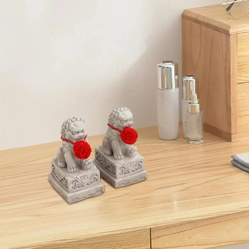 2x Foo Dog Lion Statues | Chinese Feng Shui Cement Figurines Feng Shui Figurines Nixie