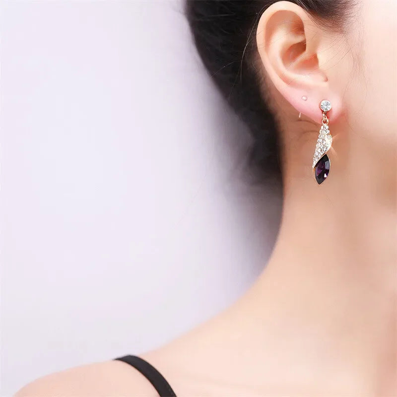 Water Drop Blue Rhinestone Dangle Earrings | Zinc Alloy Dangle Earrings Nixie