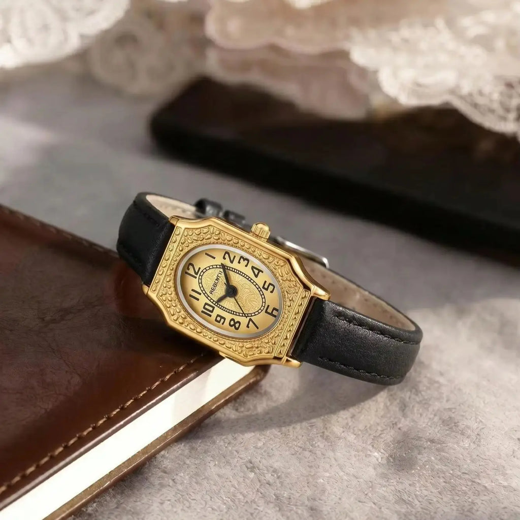 REBIRTH Women's Retro Quartz Watch – Oval Dial & Leather Strap Women's Quartz Watch Nixie