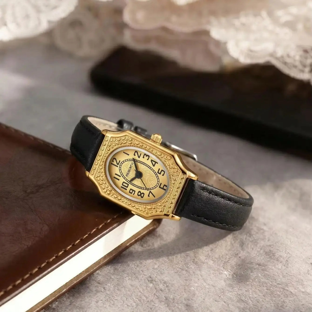 REBIRTH Women's Retro Quartz Watch – Oval Dial & Leather Strap Women's Quartz Watch Nixie