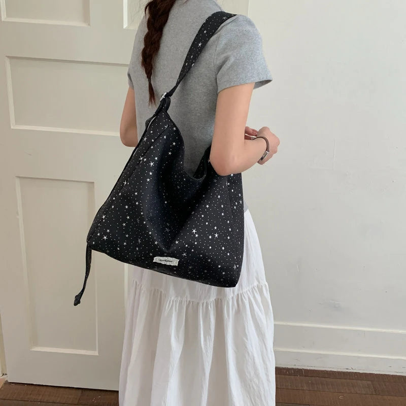 Korean Minimalist Star Canvas Tote Bag – Large Shoulder Bag Canvas Tote Bag Nixie