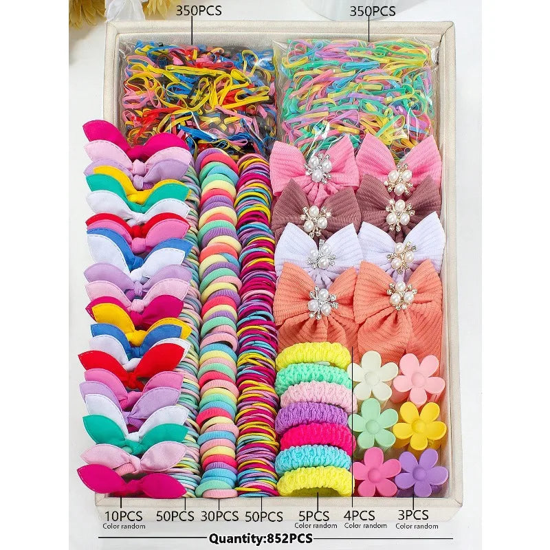Colorful Bow & Flower Elastic Hair Bands Set for Girls Kids