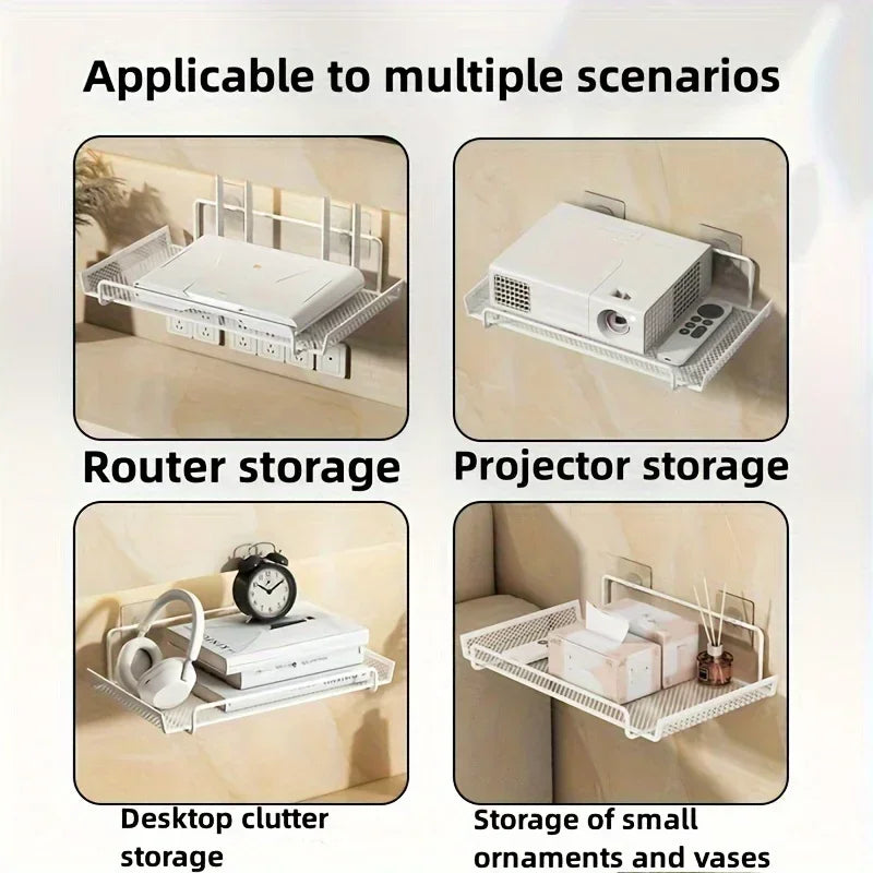 No-Drill Stainless Steel Wall-Mounted Router & WiFi Shelf Wall Storage Shelf Nixie