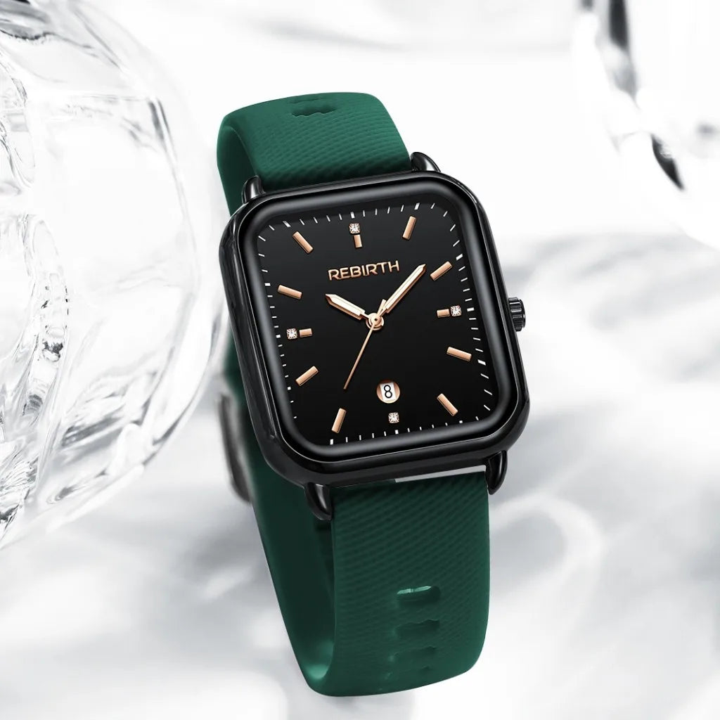 REBIRTH Women's Macaron Quartz Watch | Silicone Strap Calendar Women's Quartz Watch Nixie