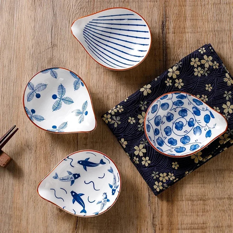 4pcs Blue & White Porcelain Ceramic Soy Dipping Sauce Dishes Ceramic Dipping Dishes Nixie 4pcs Brown Stroke