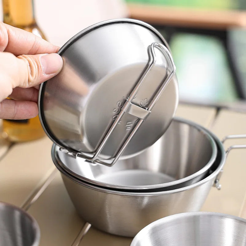 Foldable 304 Stainless Steel Camping Bowl with Handle Camping Bowl Nixie