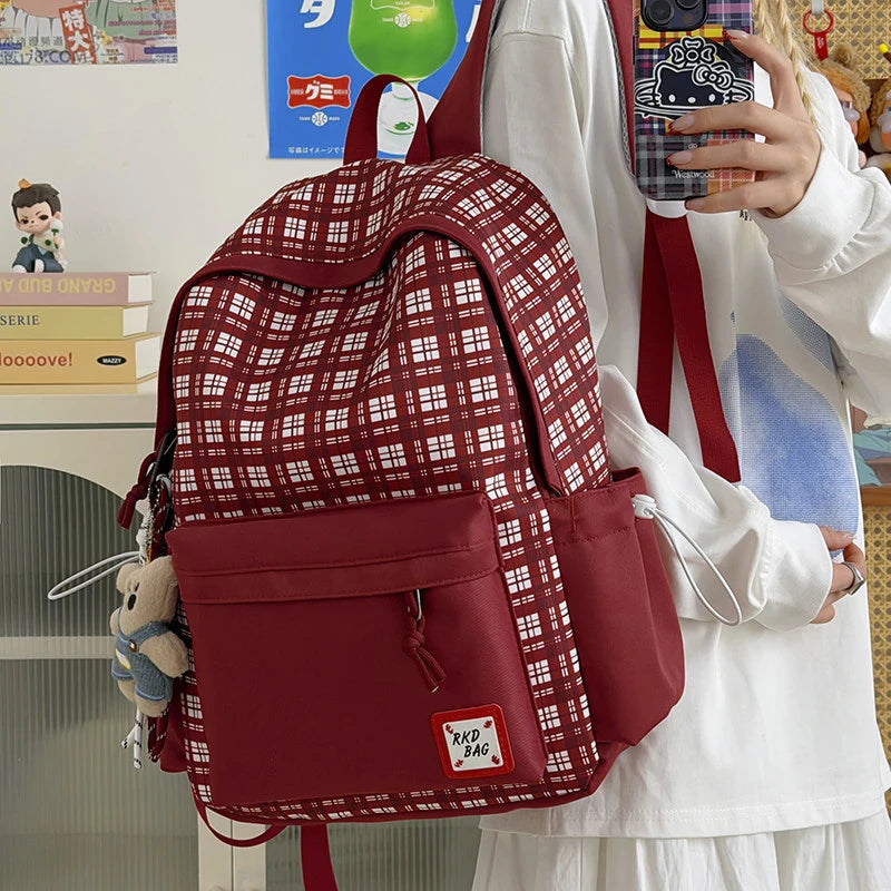 Korean Plaid Large Capacity Backpack for Women | School & Travel Women's Backpack Nixie