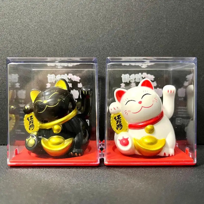 Solar Powered Waving Lucky Cat Figurine – 2" Desk Ornament Desk Figurine Ornament Nixie