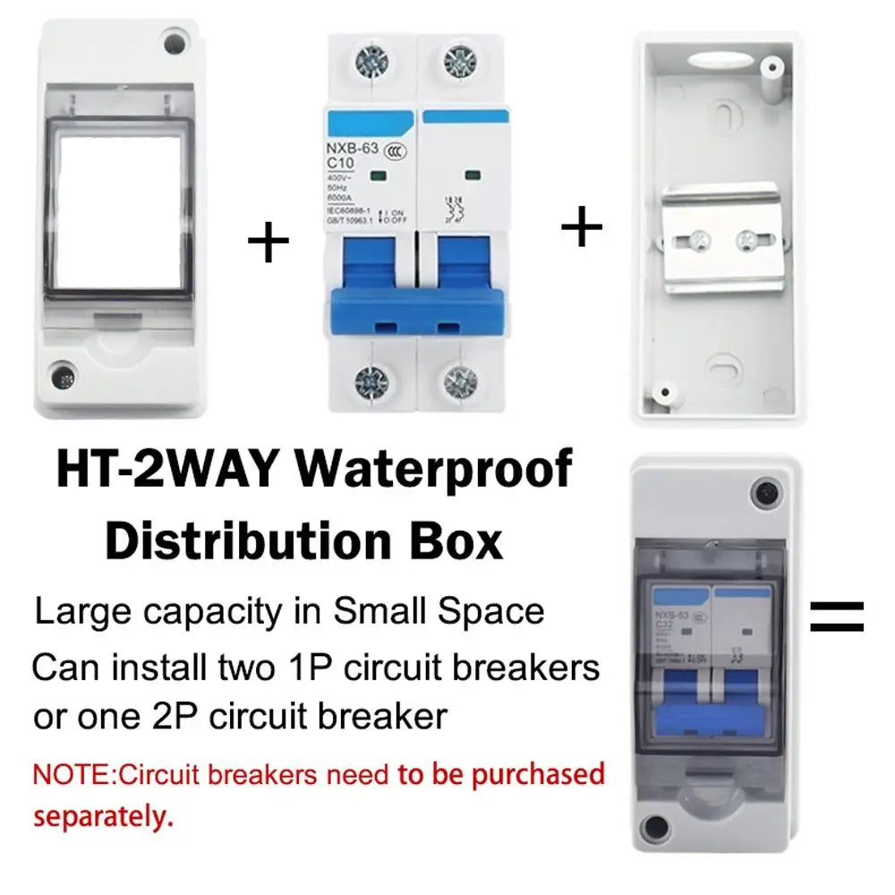 HT-2 IP65 Waterproof Distribution Box 2 Way Solar Junction Box Waterproof Breaker Box Nixie