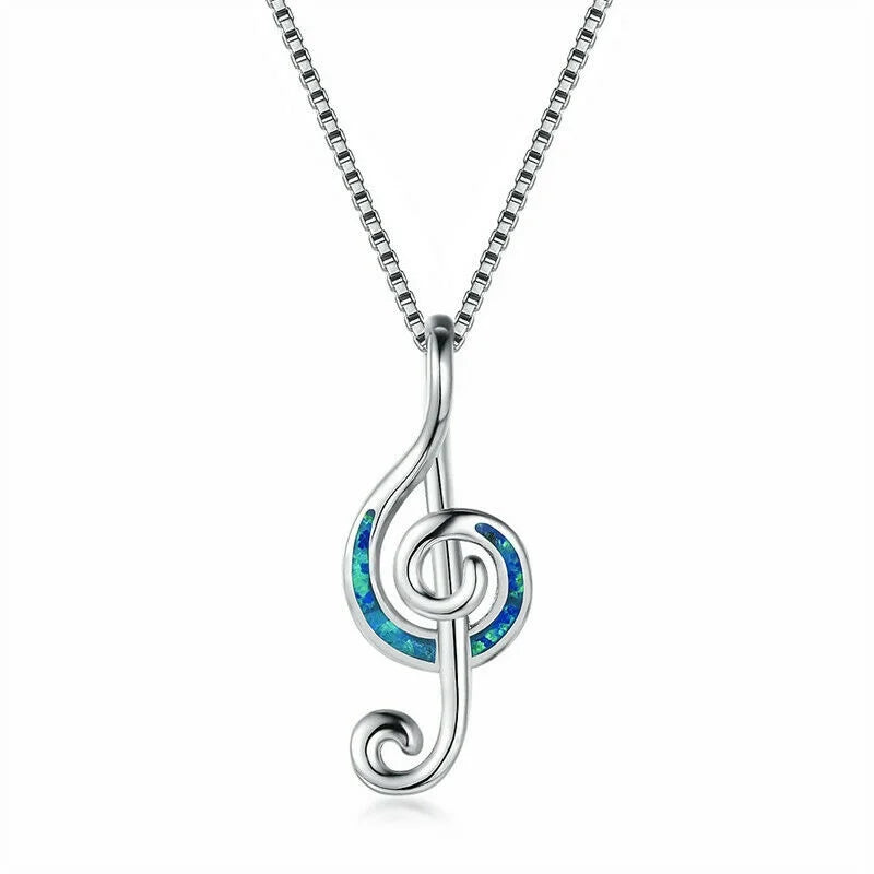 Silver Opal CZ Musical Note Pendant Necklace for Women | Nixie Pendant Necklace Nixie Blue