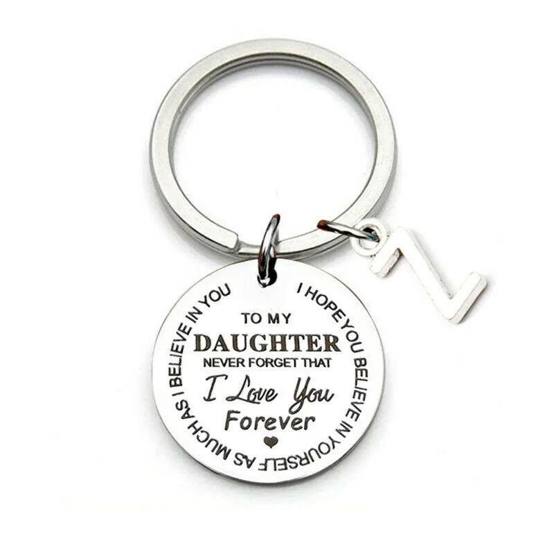 To My Daughter Letter Keychain – Stainless Steel Gift (U–Z) Letter Keychain Nixie R