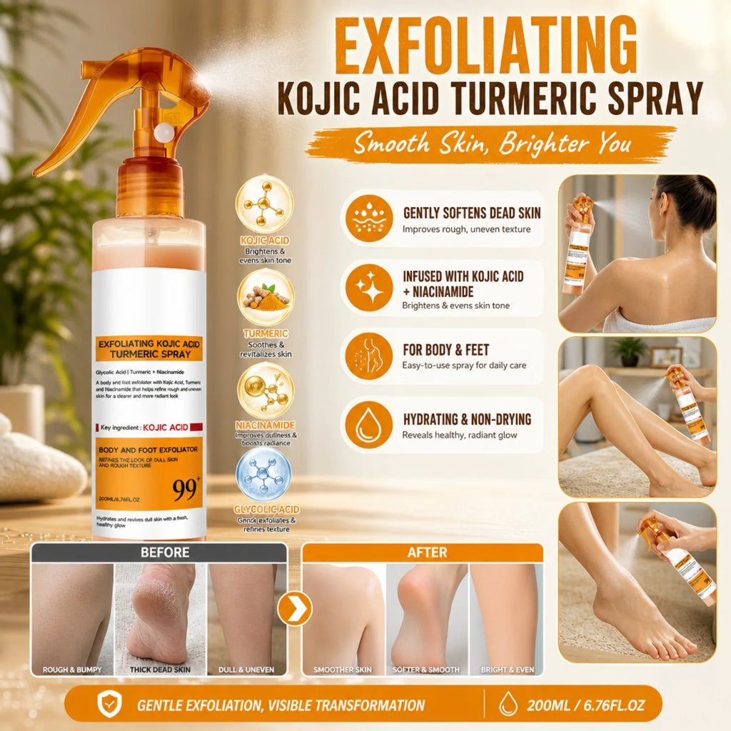 Kojic Acid Turmeric Exfoliating Body & Foot Spray 200ml Exfoliating Body Spray Nixie