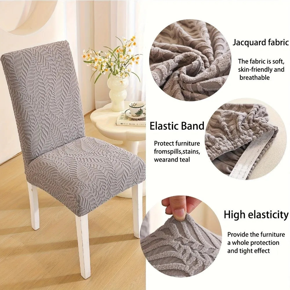 Jacquard Stretch Dining Chair Cover – 3D Leaf, Washable