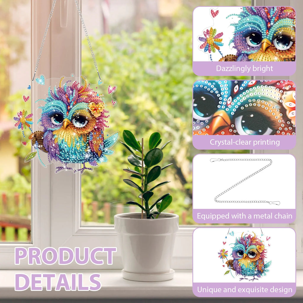 DIY Diamond Art Suncatcher Pendant – Owl & Bird Animal Design