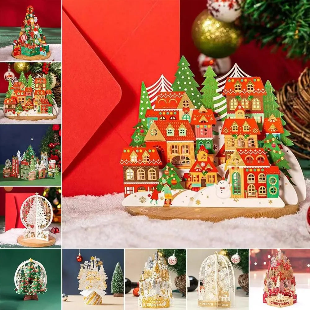 3D Pop-Up Christmas Greeting Card with Envelope – Gold Craft 3D Greeting Card Nixie