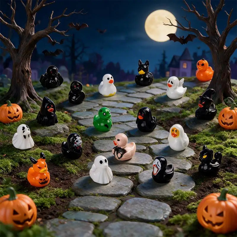 10Pcs Mini Halloween Resin Duck Figurines – Pumpkin & Ghost Halloween Figurines Nixie