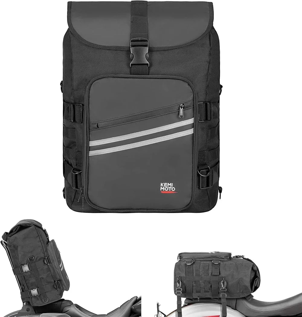 KEMITOUR 30L Motorcycle Sissy Bar Bag with Waterproof Rain Cover Motorcycle Tail Bag Nixie Black