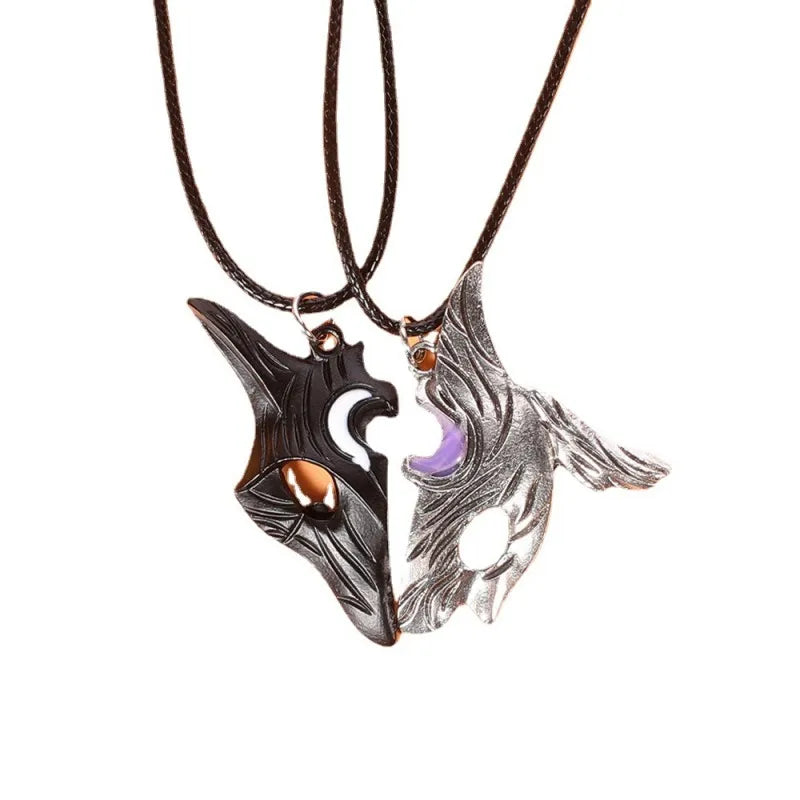 2PCS Silver Sheep & Wolf Couple Pendant Necklace Set Pendant Necklace Set Nixie