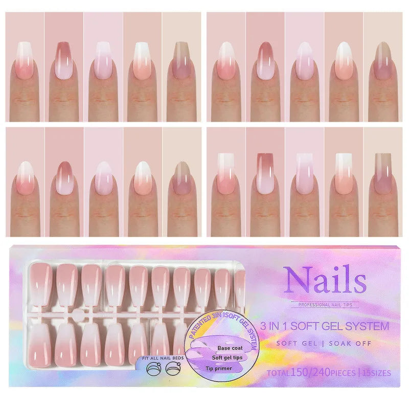 150Pcs Gradient Nude Almond Press On Nails Full Cover Tips Press On Nails Nixie