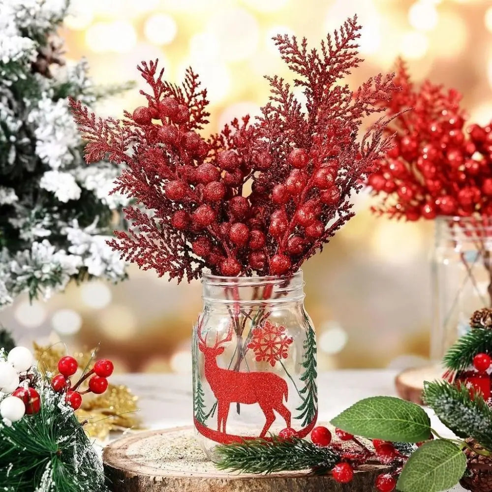 10Pcs Glitter Christmas Tree Ornaments Artificial Flowers & Berry Christmas Tree Ornaments Nixie