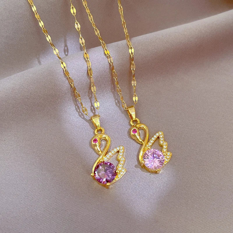 Swan Pendant Necklace | Zircon Gold-Plated Choker for Women Pendant Necklace Nixie