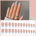 Handmade Nude Blue Floral False Nails L Size – 24Pcs False Nail Tips Nixie 24PCS